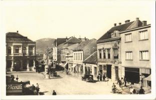 1951 Nyitra, Nitra; tér, üzletek / Námestie / square, shops, automobile