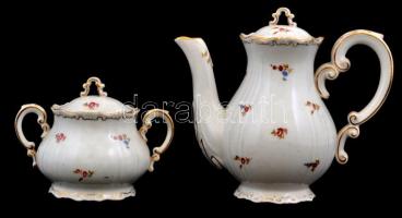 Zsolnay porcelán virágmintás mokkás készlet, részben kézzel festett, hiányos