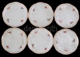 Zsolnay porcelán virágmintás mokkás készlet, részben kézzel festett, hiányos