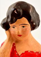 Olvasó lány, festett gipsz szobor, lepattanásokkal, alján feliratozva 18 cm