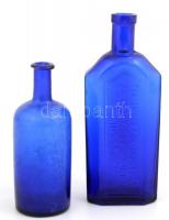 2 db kék üveg: Parád ásványvíz 25 cm, jelzetlen: 15 cm