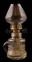 Mini üveg testű petróleum lámpa, fém szerelékkel, m: 15 cm