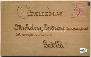1902 Jó mulatást! Egyedi faragott lap fakéregből / Custom made carwed wooden card made out of tree b...