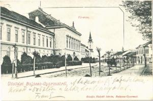1905 Balassagyarmat, Fő utca, Vármegyeháza, templom. Halyák István kiadása (EK)