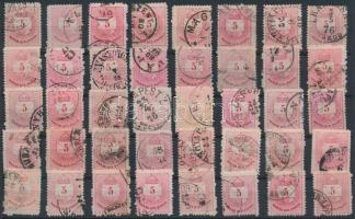 40 db Színesszámú 5kr bélyeg: változatok, színárnyalatok, bélyegzések