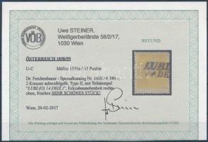 2kr type II. sulfur yellow, shifted perf. "LUBL(Ó)" Certificate: Steiner 2kr II. típus kén...