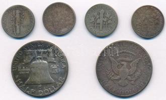 Amerikai Egyesült Államok 1945-1961. 1d Ag (4xklf) + 1963. 1/2$ Ag "Franklin" + 1964. 1/2$...