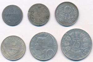Ausztria 1848-1961. 6db-os vegyes Ag érme tétel, közte két rossz tartású darab T:2-3 Austria 1848-1961. 6pcs of mixed Ag coin lot, with two in low condition C:XF-F