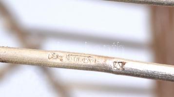 Ezüstözött borospalack tartó kosár, jelzett (Derby),  27×10 cm, m: 18 cm