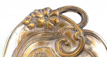 Szecessziós ezüstözött alpakka füles kínáló, jelzés nélkül, kopott, 37×21,5 cm