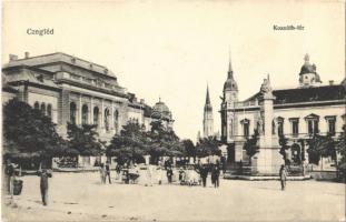 Cegléd, Kossuth tér, Takarékpénztár, Városháza. Vasúti Levelezőlapárusítás 1918. 9. sz.