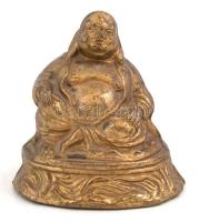 Réz Buddha figura, kopott, jelzés nélkül, m: 10 cm