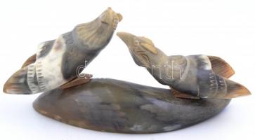 Szaru madárka pár, faragott, egyik mozog, 17,5×5 cm, m:9 cm