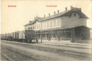 1910 Dombóvár, Vasútállomás, vonat, gőzmozdony, létra + DRÁVATAMÁSI POSTAI ÜGYN.