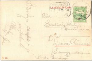 1910 Dombóvár, Vasútállomás, vonat, gőzmozdony, létra + "DRÁVATAMÁSI POSTAI ÜGYN."