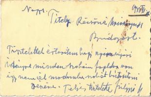 1943 Dunaalmás, Kénes strandfürdő. Szilágyi Miklós fürdőszálló-bérlő levele, válasz egy szobafoglalá...