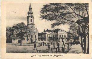 1936 Gyula, Református templom és Megyeháza. Leopold nyomda kiadása (EK)