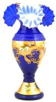 Fújt fodros szélű váza, kézzel festett, aranyozott, apró kopásnyomokkal, jelzés nélkül, m: 29,5 cm