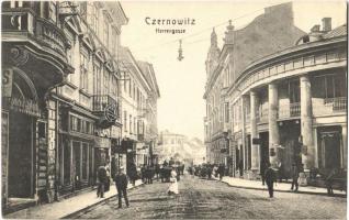 Chernivtsi, Czernowitz, Cernauti, Csernyivci; Herrengasse / street, shops