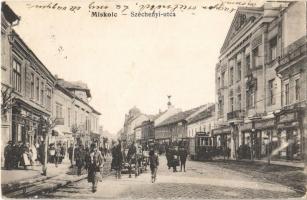 1931 Miskolc, Széchenyi utca, villamos, Weitzenfeld üzlete. Grünwald Ignác kiadása