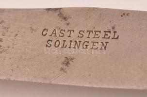 Ezüst (Ag) nyelű kések 2 darab, azonos készletből, használatból eredő enyhe kopással, Solingen acélp...