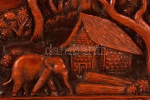 Indiai faragott fa fali kép, jó állapotban, 30×63 cm