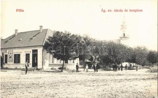 1918 Pilis, Evangélikus iskola és templom, vasszerszám üzlet