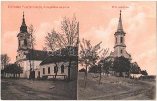 1914 Pusztavám, Evangélikus templom, Római katolikus templom. Schloss Antal kiadása