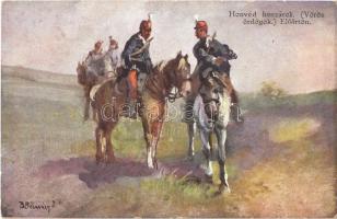 1914 Honvéd huszárok (Vörös ördögök) előőrsön /  Hungarian hussars. B.K.W.I. 889-6. s: B. Bélaváry I.