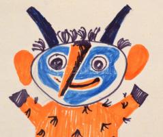 Ország Lili (1926-1978): Ördögöcskék. Színes filctoll, papír,   hagyatéki bélyegzővel, eredetiséget ...