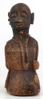 Afrikai faragott fa szobor, repedéssel, kopásokkal, m: 32 cm