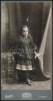 cca 1900 Kislány portréja,keményhátú fotó, Bp., Erdélyi (Mór) műterméből, a felületén kopásnyommal, 20x11 cm