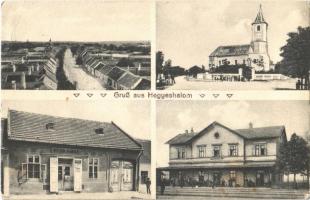 1911 Hegyeshalom, Fő utca, Római katolikus templom, Nitsch Károly üzlete, Pályaudvar, Vasútállomás. Photo-Kunstanstalt Anitta 6891. (EK)