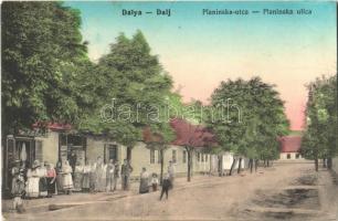 1913 Dálya, Dalja, Dalj (Erdőd, Erdut); Planinska utca, Krausz üzlete / Planinska ulica / street view, shop of Krausz + BROD - SZEGED 29 vasúti mozgóposta bélyegző (EK)