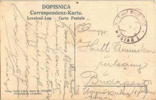 1917 Mostar, Blick auf den linken Narenta-Stadtteil / general view, mosque + "K.u.K. Milit. Pos...