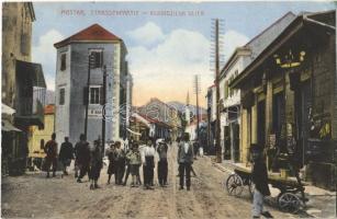 1917 Mostar, Strassenpartie / Kujundziluk ulica / street view, shops + K.u.K. Milit. Post Mostar 1 (EK)
