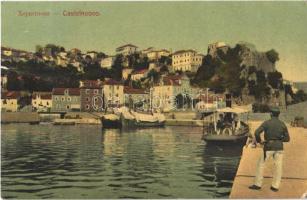 1913 Herceg Novi, Castelnuovo; port, sailing vessels, steamship (tear)