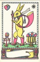 Húsvét. Nyomtatta és kiadja Knerr Izidor, Gyoma / Hungarian art postcard with Easter rabbit s: Kozma