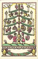 Karácsony. Nyomtatta és kiadja Knerr Izidor, Gyoma / Hungarian art postcard with Christmas tree s: Kozma