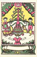 Karácsony. Nyomtatta és kiadja Knerr Izidor, Gyoma / Hungarian art postcard with Christmas tree s: Kozma