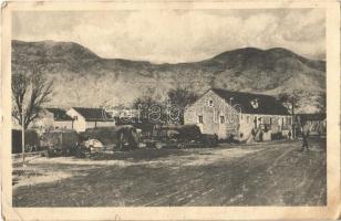 1917 Njegus (auf dem Lovcen), street view, automobiles + "K.u.K. Kommando des Turmfort Gorazda" (small tear)