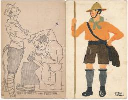 5 db RÉGI motívumlap vegyes minőségben: katonai és cserkész / 5 pre-1945 motive postcards in mixed c...