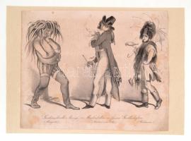 cca 1800 Geschmackvolle Anzüge zu Maskenbällen in seinen gesellschaften, karikatúra, litográfia, kartonon, 20x25 cm