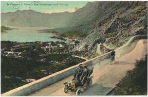 1912 Kotor, Cattaro; Iz Crnogore u Kotor / Von Montenegro nach Cattaro / road from Montenegro to Kotor, automobile, bicycle (EK)