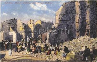 1918 Shkoder, Shkodra, Skutari; Zerschossener Stadtteil / WWI shattered district, ruins + K.u.K. Kommando des Turmfort Gorazda (EK)