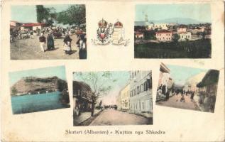 1917 Shkoder, Shkodra, Skutari; marketplace, vendors, street views, Austro-Hungarian coat of arms + K.u.K. Kommando des Turmfort Gorazda (EK)