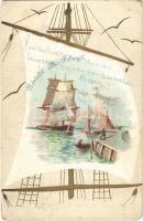Üdvözlet Alsó-Dabasról! vitorlás hajók / Sailing ships. litho  (EK)