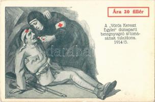 A Vörös Kereszt Egylet dunaparti betegnyugvó állomásának tulajdona 1914/15. / WWI Hungarian Red Cross propaganda art postcard s: Földes