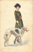Lady with dog / Italian art postcard. Proprieta Artistica riservata 624-4. s: S. Bompard (EB)
