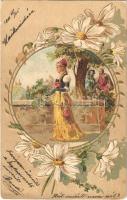 1901 Art Nouveau, embossed, floral, litho lady